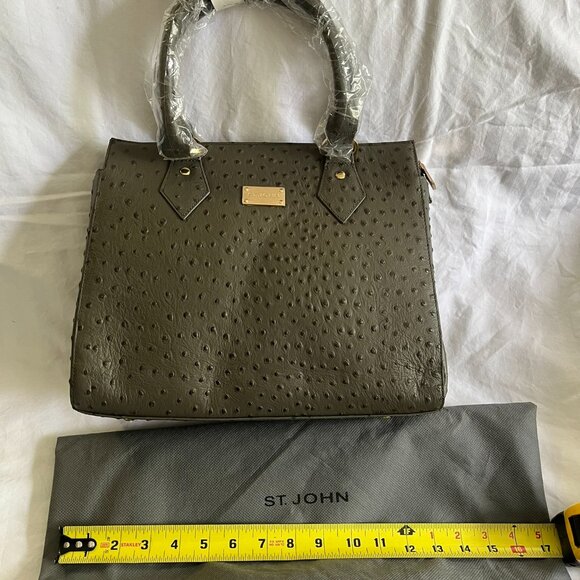 Authentic ST JOHN Pebble Ostrich Leather Satchel - Picture 8 of 13
